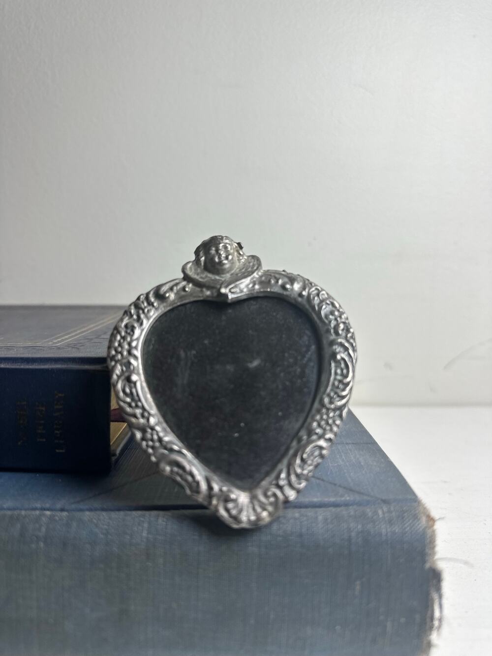 Vintage Ornate Heart Shaped Pewter Miniature Picture Frame